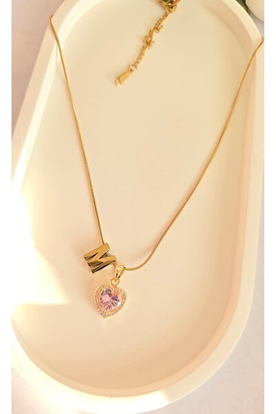 MİLUNXTE M Harfli Ve Kalpli Çelik Kolye