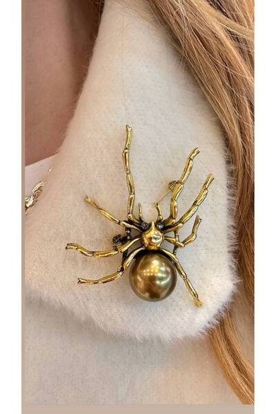 Esmeray Aksesuar Metal Gold Renk Örümcek Figürlü Broş / Yaka İğnesi En Boy 6,5 cm.
