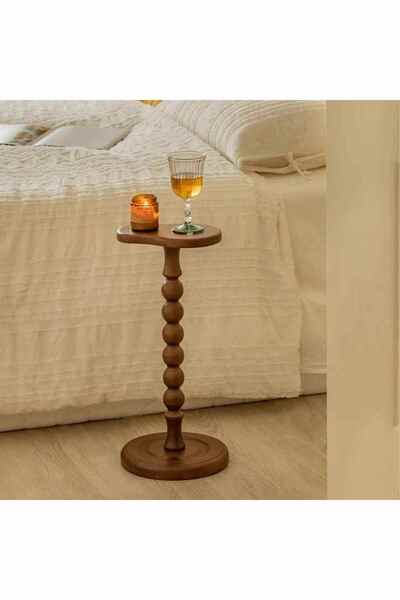 Simillo Home&Living Doğal Ahşap Tekli Yan Sehpa – Açık Ceviz Renk Fiskos