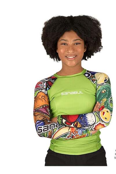 Sanabul SB Kids Rash Guard - Dino Jungle Green (Medium)