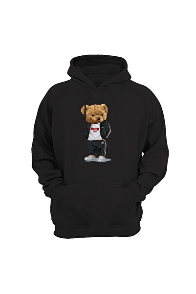 WİDİ Ursuleț drăguț cu imprimeu Love Design, cu cu căptușeală din fleece fire groase, tricou buzunare tip cangur Swea tricou