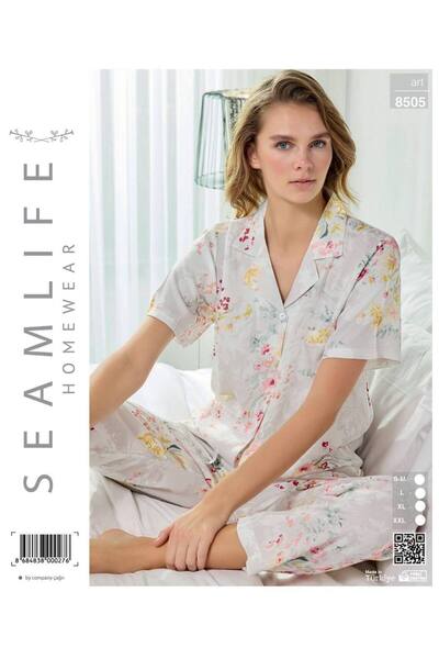 seamlife Γυναικείο κοντομάνικο υφαντό πουκάμισο με κουμπιά μπροστά Σετ πιτζάμες
