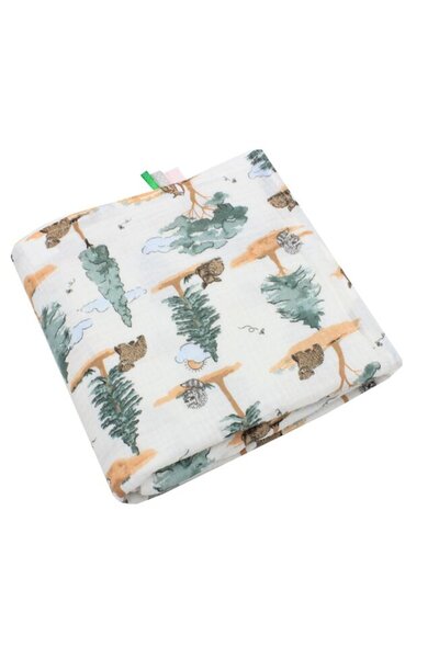 PRICHINDEL Muslin blanket, little fox, white, 80 x 100 cm