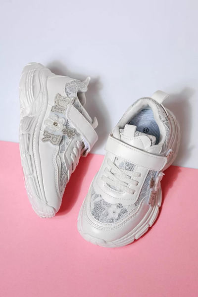 Zaira Λευκά παιδικά πάνινα παπούτσια από οικολογικό δέρμα Marii #21125 - 28