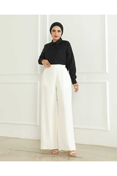 Famelin Bol Paça Beli Arkadan Lastikli Rahat Kalıp Cepli Pantolon