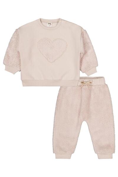 Civil Baby Kalp Nakışlı 6-18 Ay Takım - Bej 9-12 Ay