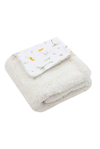 PRICHINDEL Pătură Deluxe, muselină reversată din bumbac Teddy cu flori galben...