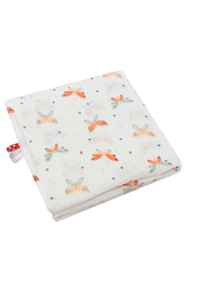 PRICHINDEL Muslin blanket, orange butterflies, cotton, white, 80 x 100 cm