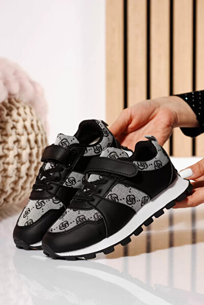 Zaira Μαύρα παιδικά πάνινα παπούτσια από οικολογικό δέρμα Britney #21027 - 36