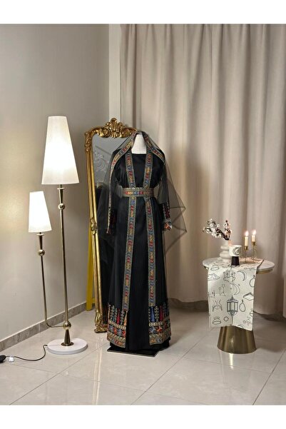 vanus fashion جلابية سوداء مع وشاح أنيق 5469