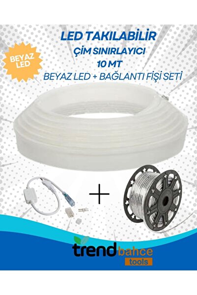 trendbahce Led Takılabilir 10 mt Çim Sınırlayıcı + BEYAZ Şerit Led + 1 Adet B...