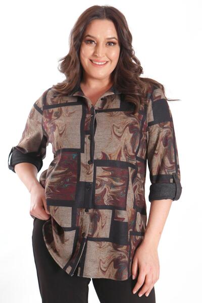 Metpoint Trend42Plus Large Size Digital Printed Leather Collar Plum Shirt