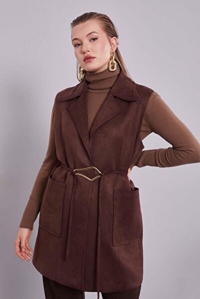 Levidor Bitter Brown Suede Belt Detailed Vest