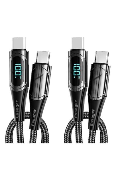 essager Set of 2 USB-C data and charging cables, 100W PD (20V 5A), LED display, Quick Charge 3.0, 2 m