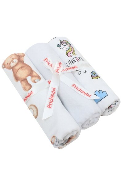 PRICHINDEL Set de 3 scutece din flanel de bumbac, Ursuleț cu baloane și Unico...