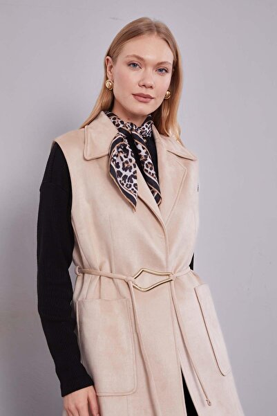 Levidor Beige Suede Vest with Belt Detail