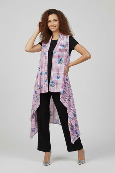 dorbe stylish floral plaid pattern comfortable sleeveless cardigan