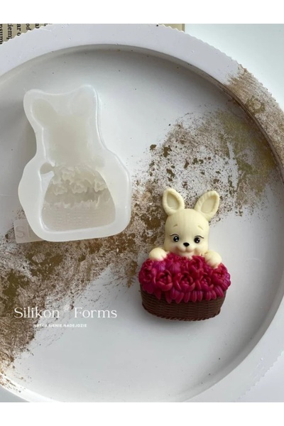 SiliconForms Mulaj din silicon Iepuraș cu un coș de trandafiri