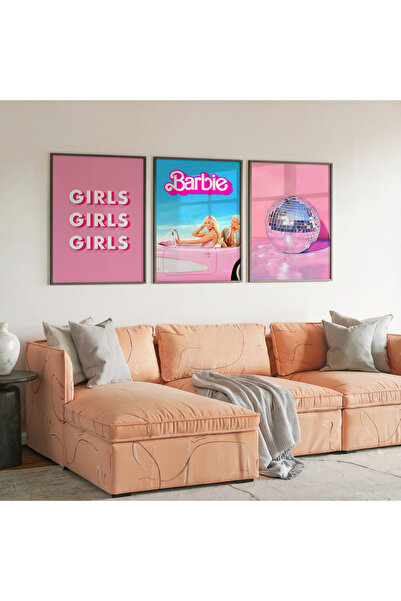 İkona Design Studio Barbie Siyah Ahşap Çerçeveli 3'lü Poster Tablo Seti | Mod...