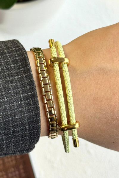 Leo'Stone Çelik Detaylı Ayarlanabilir Kadın Örme İp Bileklik