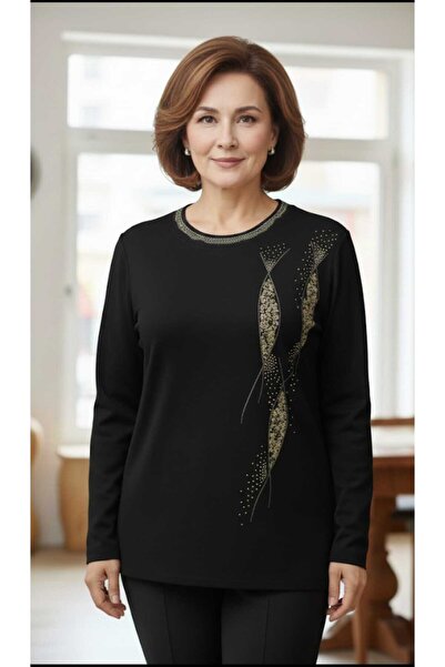 ULUBAŞ UZUN KOLLU YUVARLAK YAKALI ÖNÜ İŞLEMELİ YONCA TRİKO BLUZ