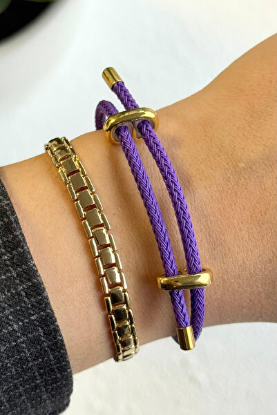 Leo'Stone Adjustable Women's Knitted Rope Bracelet with Steel Detail