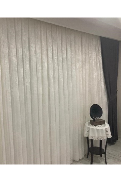 Belvedere Marble Pattern Lace Tulle Curtain with Tight Pleats-White
