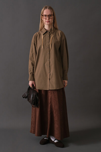 ZÜLAYS Düşük Kol Düğmeli Gömlek Toprak