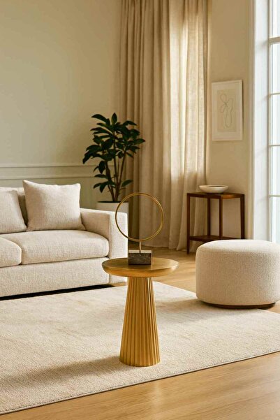 Simillo Home&Living Masif Ahşap Mantar Sehpa – Şık Tekli Yan Sehpa - Altın Re...