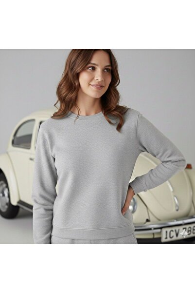 BW Bravely Wear سترة نسائية بدون طباعة برقبة دائرية