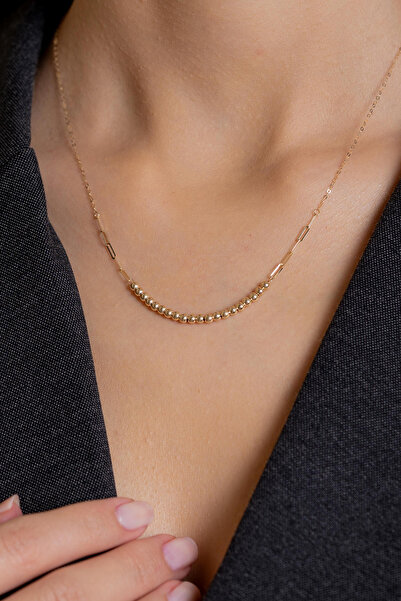 Bayar Gold 14 Ayar Altın Ataş Toplu Zincir Kolye + 4 cm Uzatmalı