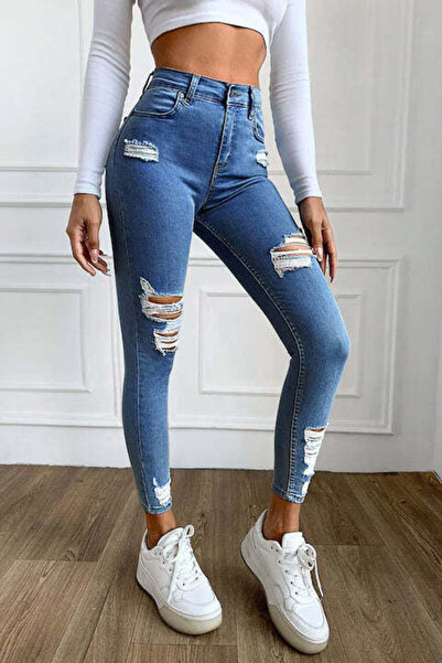 StreetWear Outlet Women's Ripped High-Waist Skinny Jeans