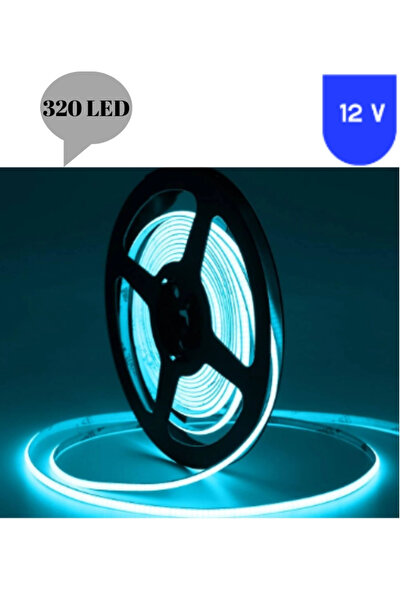 POWERR LED AYDINLATMA 12 Volt 8 mm 320 Ledli Esnek Cob Şerit Turkuaz İç Mekan...