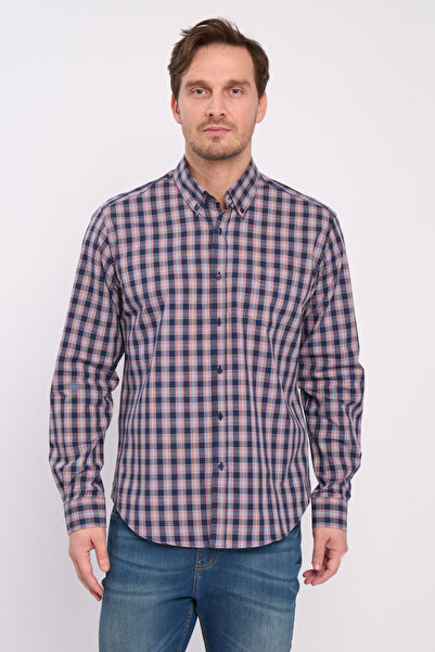 KVL by KENVELO Men's regular long-sleeved shirt with small checkered pattern