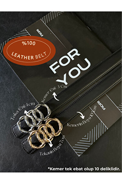 Fiori Genuine Curved Leather Combined Ring Buckle Women's Trouser Belt, Coat Belt, Dress Belt