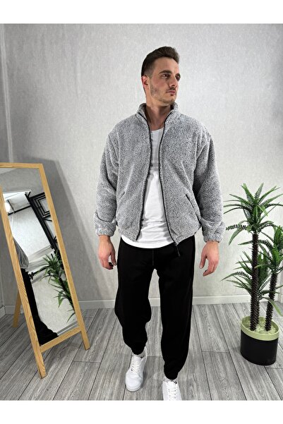 MODA Erkek Peluş Ceket Kalın Oversize Fermuarlı