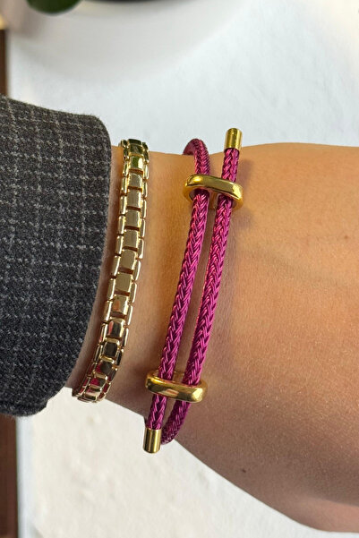 Leo'Stone Adjustable Women's Knitted Rope Bracelet with Steel Detail