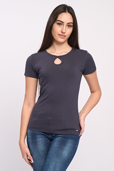 Timeout Women's solid color T-shirt with applied metallic logo