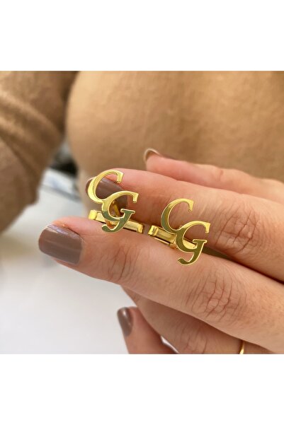 simurg jewellery Altın Kaplamalı Gümüş Harfli Erkek Kol Düğmesi