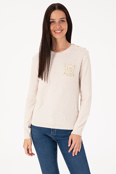 U.S. Polo Assn. Women's Cream Melange Crew Neck Sweater 50315046-Vr159