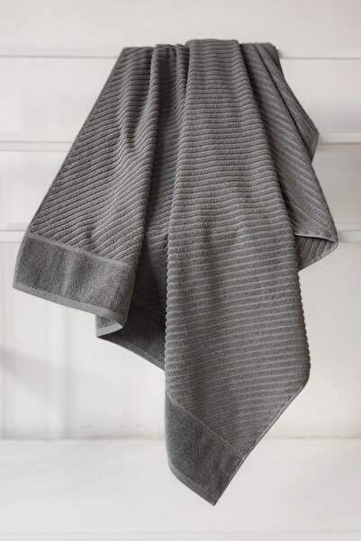 Sevim Diagonal Striped Bath Towel - 100% Cotton, Highly Water Absorbent Towel - Anthracite
