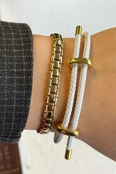 Leo'Stone سوار نسائي محبوك قابل للتعديل بتفاصيل فولاذية