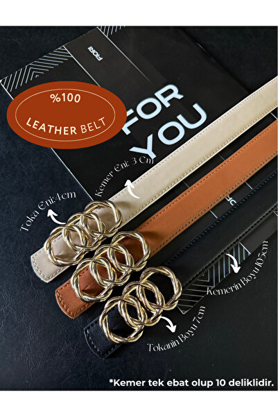 Fiori Genuine Curved Leather Combined Ring Buckle Women's Trouser Belt, Coat Belt, Dress Belt