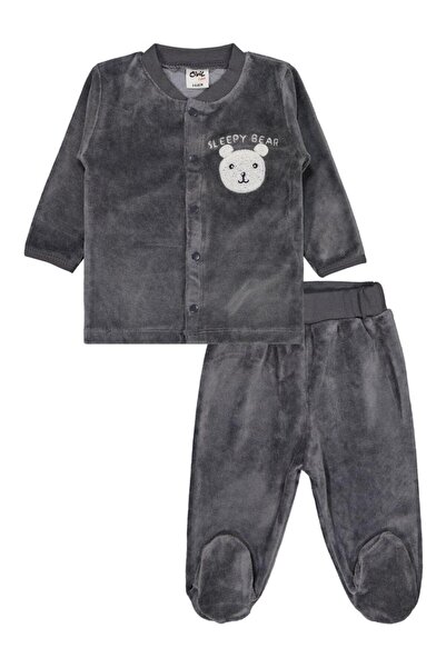 Civil Baby Teddy Bear Embroidered 1-9 Months Pajama Set - Gray 3-6 Months