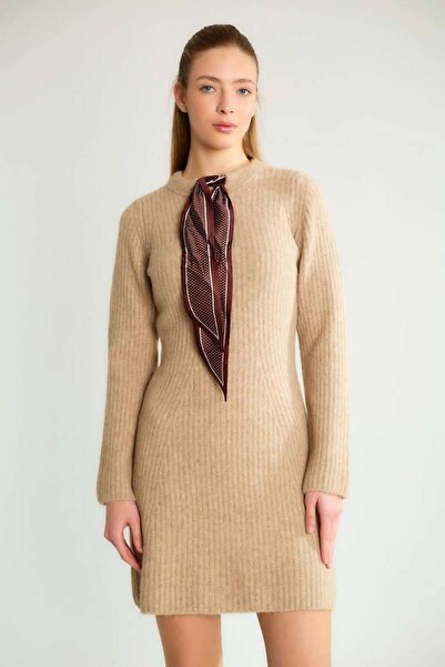 Robin 95157 Knitwear Scarf Dress Mink