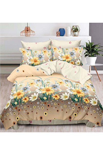 trendyhome Lenjerie Bumbac Finet cu Elastic 6 Piese, Camp cu flori, Crem, T170