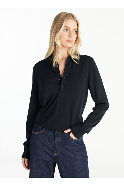 Ted Baker Polo Yaka Standart Düz Siyah Kazak Kadın TBWRKW1012