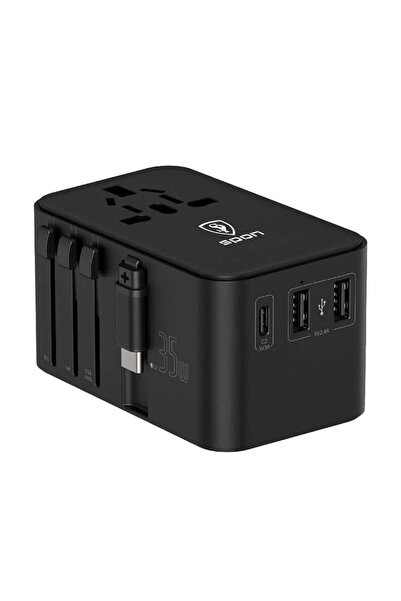 Spon محول سفر عالمي بتقنية GaN بقدرة 35 واط - كابل USB-C قابل للسحب