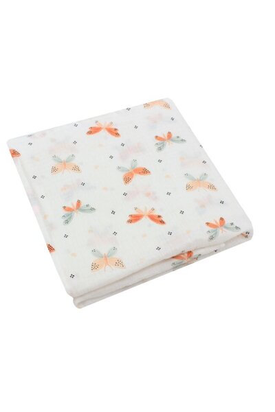 PRICHINDEL Hand towel, orange butterflies, muslin, white, 50 x 30 cm
