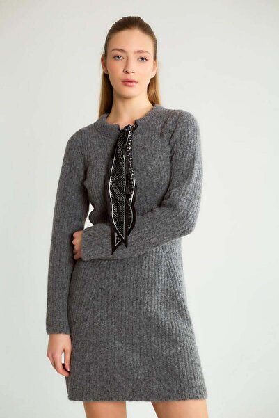 Robin 95157 Knitwear Scarf Dress Gray